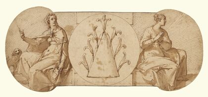 Allegories of Faith and Hope, Flanking the Zuccaro Emblem (1595)