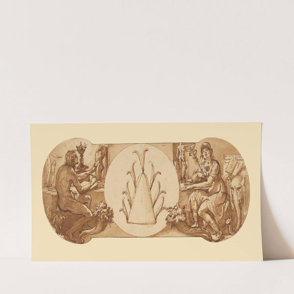Allegories of Study and Intelligence Flanking the Zuccaro Emblem (1595) by Federico Zuccaro