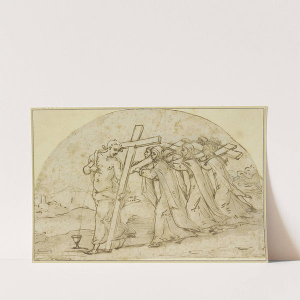 Allegorische Darstellung des kreuztragenden Christus, gefolgt von kreuztragenden Nonnen by Denys Calvaert