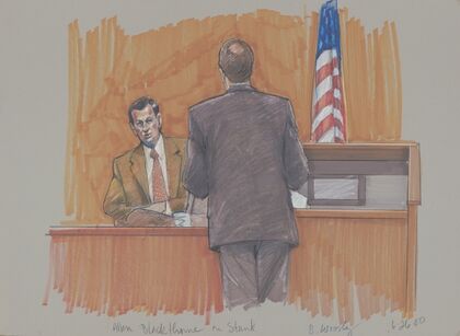 Allen Blackthorne on the stand during his trial for conspiracy in the homicide of his wife