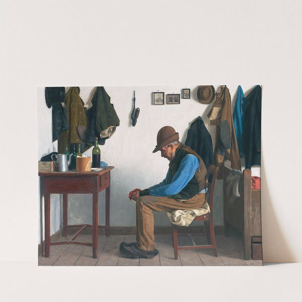 Almueinteriør med siddende ældre herre by A.C. Tersløse