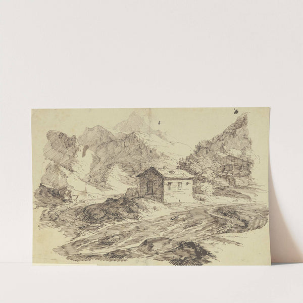 Alpental mit Bach und zwei Almhütten by Carl Friedrich von Rumohr