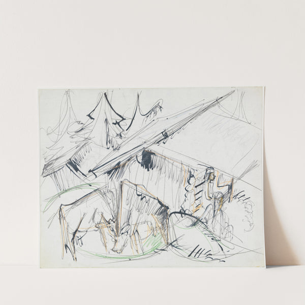 Alphütte mit Kühen (Stafelalp) (ca 1917) by Ernst Ludwig Kirchner