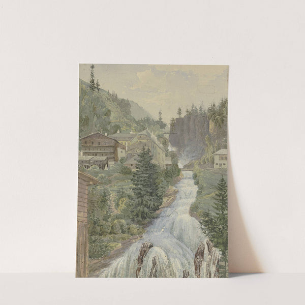 Alpine brook with houses by Georg Von Krieg