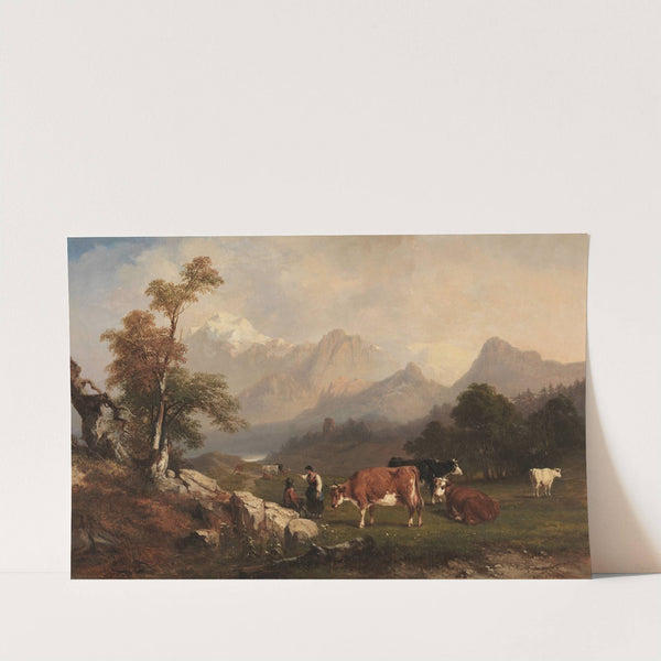 Alpine scene with cattle herders by Jules Coignet