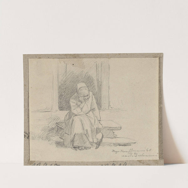 Alte Frau auf der Haustreppe by Hugo Kauffmann