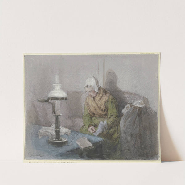 Alte Frau bei Lampenlicht by Angilbert Göbel