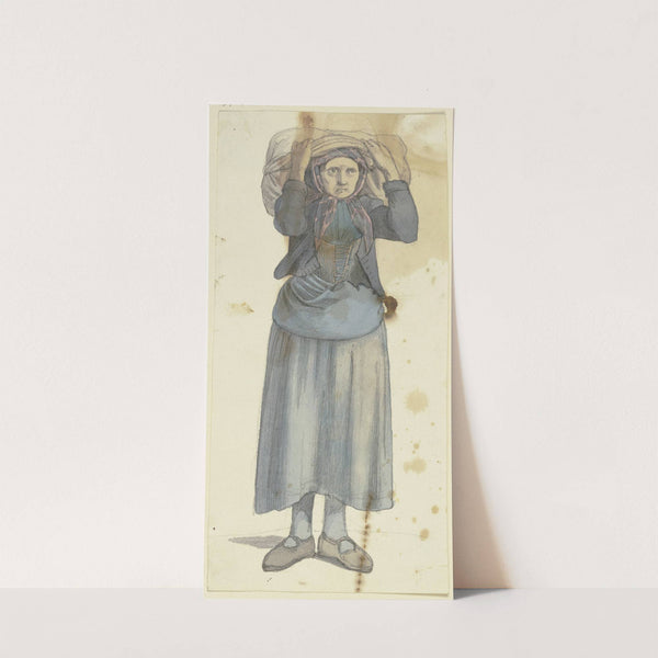 Alte Frau, ein Bündel auf den Schultern tragend by Jakob Becker