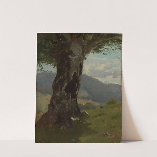 Alter Baumstamm mit Blick ins Tal by Hans Thoma