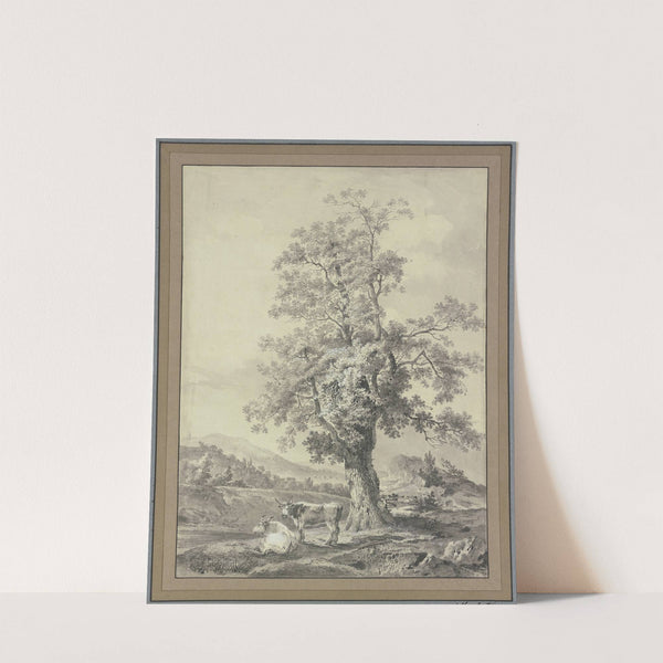 Alter Eichenbaum, unter dem sich zwei Rinder aufhalten by Nicolas Henri Joseph de Fassin
