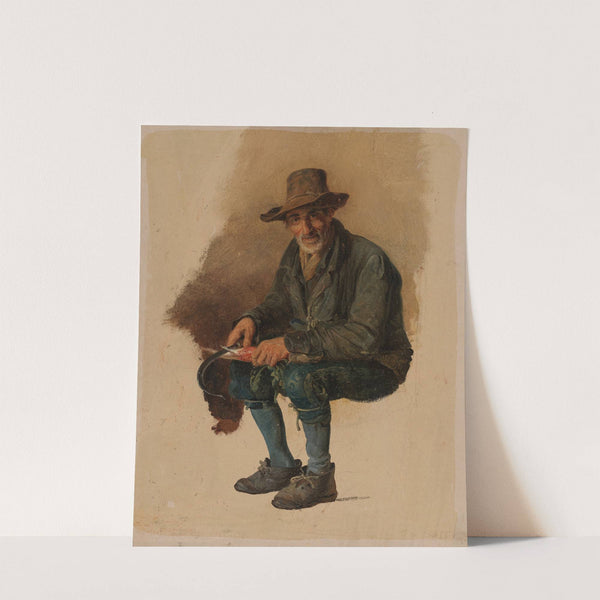 Alter italienischer Bauer, einen Rettich mit der Sichel schälend by Johann Baptist Kirner