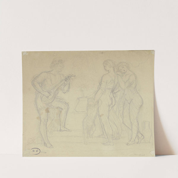 Am Brunnen spielt ein Jüngling zwei Mädchen und einem Kind auf der Laute vor. by Gustav Kaupert