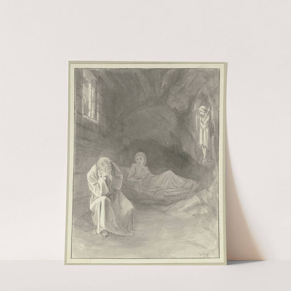 Am Tisch sitzender Mann in einer Felsnische by Wilhelm Steinhausen