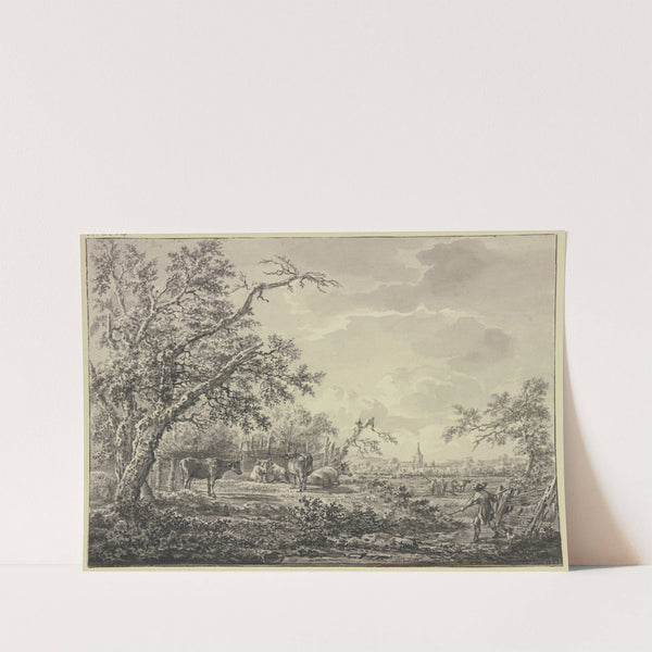 Am Waldesrand bei einem Zaun Vieh und ein Hirte by Hendrik Schepper