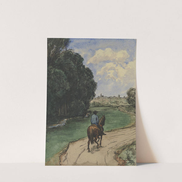 Am Waldesrand. Reiter auf einem Wege, bildeinwärts (1887) by Hans Thoma