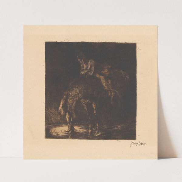 Amazone ihr Pferd tränkend (circa 1891) by Albert Welti