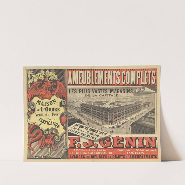 Ameublements complets. Antiquités, bronzes d’art, tentures, tapisserie, literie, miroiterie. F.J. Génin (1891) by Imp. Camis