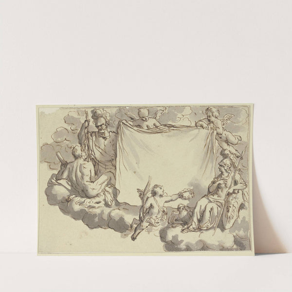 Amoretten halten ein Tuch, rechts Minerva, links Herkules und Mars by Bernard Picart