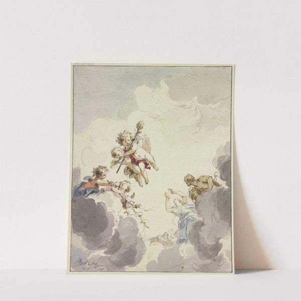 Amoretten mit einem Thyrsusstab und Bacchanten in Wolken by Jacob de Wit