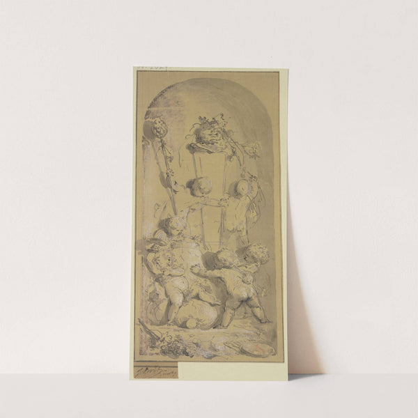 Amoretten schmücken in einer Nische eine Panstatue by Jacob de Wit