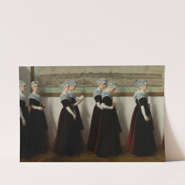 Amsterdamse weesmeisjes in een gang voor een stadsprofiel van Amsterdam by Nicolaas van der Waay