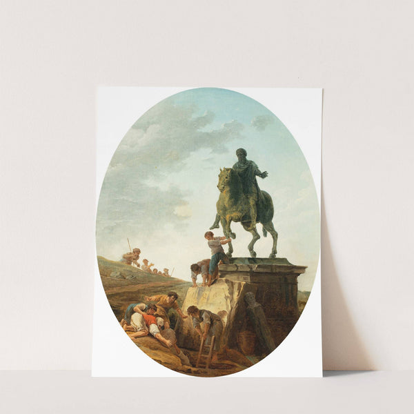 An animated landscape with the statue of Marcus Aurelius (1801) by Hubert Robert