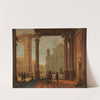 An architectural capriccio with elegant figures and a church beyond by Bartholomeus van Bassen
