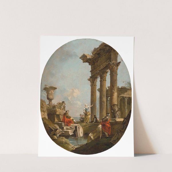 An Architectural Capriccio With Figures Amongst Classical Ruins, A Temple Beyond by Francesco Guardi