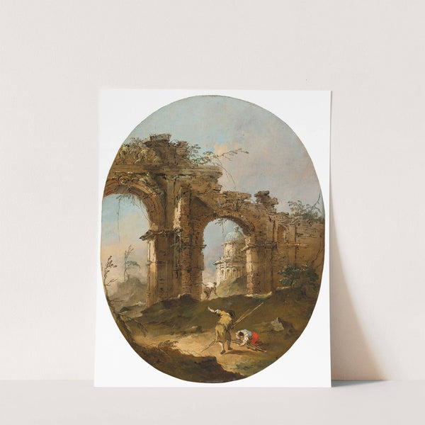 An Architectural Capriccio With Figures By A Ruined Arch by Francesco Guardi