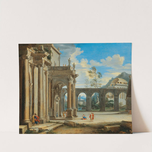 An architectural capriccio with figures by Johann Oswald Harms