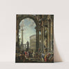 An architectural capriccio with the philosopher Diogenes and other figures by Giovanni Paolo Panini