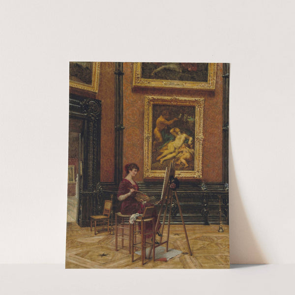 An artist copying the painting Jupiter and Antiope by Correggio, at the Louvre by Louis Béroud