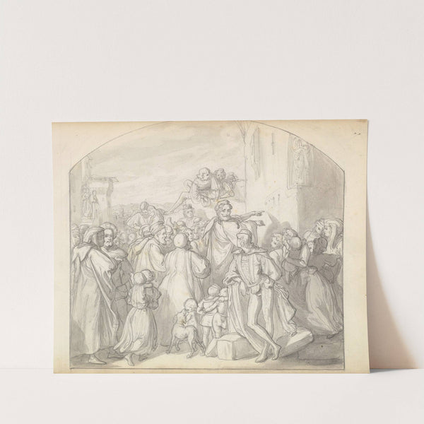 An Artist Drawing on Wall of a Church Watched by a Crowd (ca. 1849) by Frederic Leighton