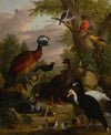 An assembly of birds in a parkland landscape