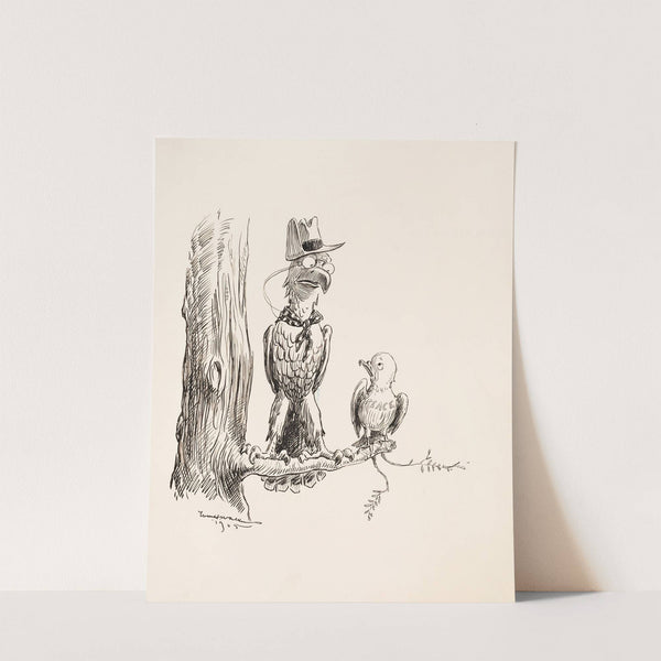 An eagle, dressed like Theodore Roosevelt, sits on a branch with a small bird representing Peace. (1905) by William Henry Walker