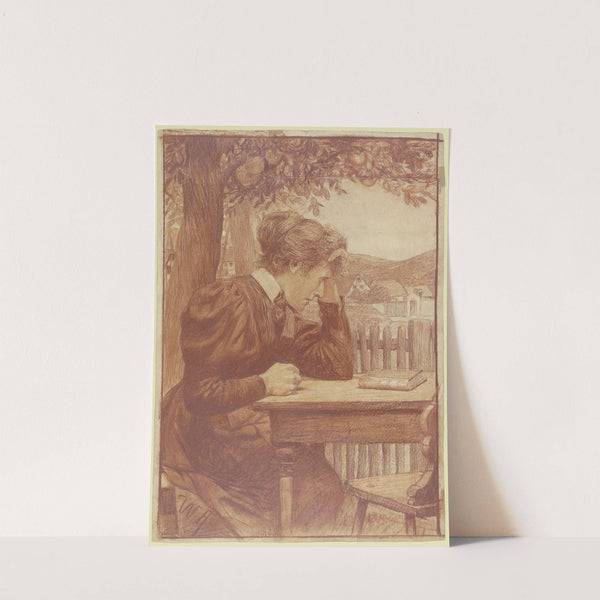 An einem Gartentisch sitzende Frau by Wilhelm Altheim