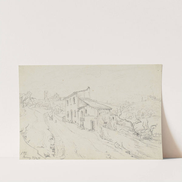 An einem Haus vorbeiführende Landstraße, im Hintergrund San Miniato al Monte in Florenz by Friedrich Metz