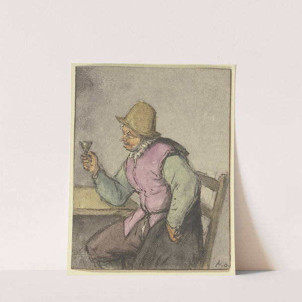 An einem Tisch sitzender Bauer mit Glas, nach links by Adriaen van Ostade