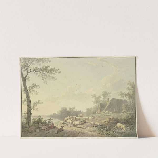 An einem Weg bei Bauernhäusern eine Schafherde (1803) by Abraham Teerlink