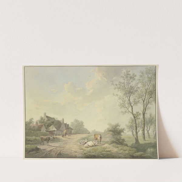 An einem Weg bei Bauernhäusern vier Kühe (1803) by Abraham Teerlink