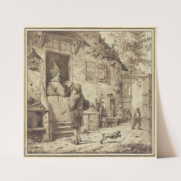 An einer Haustür bringt ein Junge einem Mann einen Brief (1783) by Charles Echard