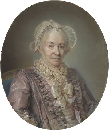 An Elderly Lady In A Mauve Silk Dress