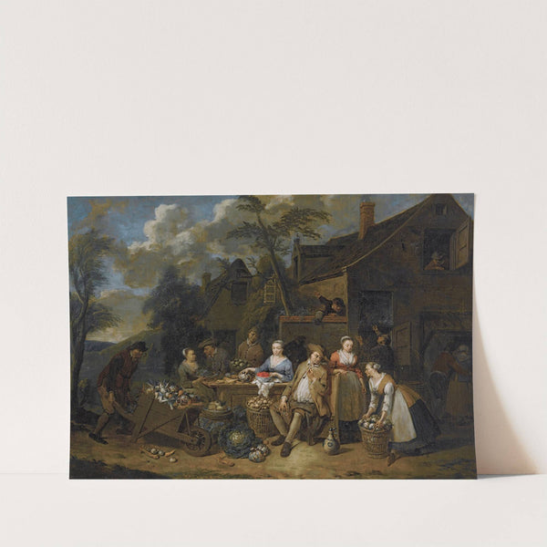 An Elegant Company In A Landscape Amongst Different Fruits And Vegetables, A Man With A Wheelbarrow Entering From The Left by Jan Baptist Lambrechts