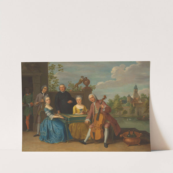 An elegant company, traditionally identified as the wedding of Jacob Johannes Cremers, all seated and making music on a terrace by Balthasar Beschey