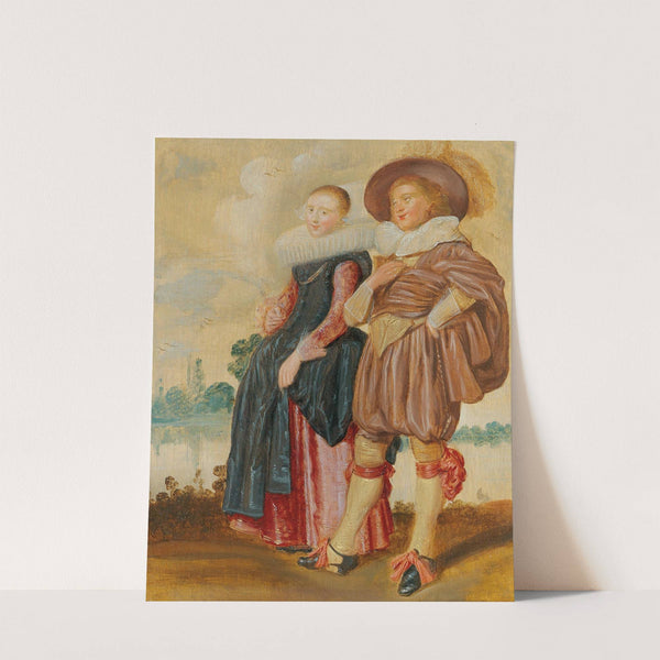 An Elegant Couple Standing By A River by Dirck Hals