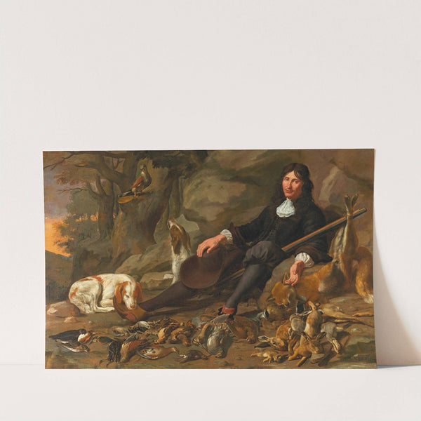An Elegant Huntsman With His Dog And Game Resting In A Rocky Landscape, Oil On Canvas by Nicolaas Stramot II