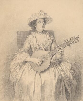 An Elegant Lady Playing a Cittern