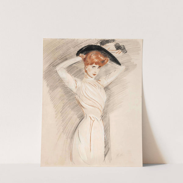 An elegant lady wearing a hat by Paul César Helleu