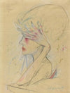 An Elegant Woman with Her Hands Covering Her Eyes