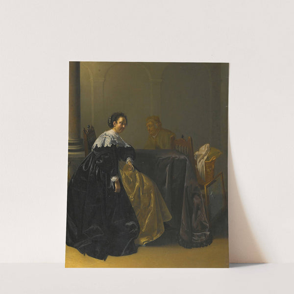 An Elegant Young Lady And Old Maid In An Interior by Jacob Duck